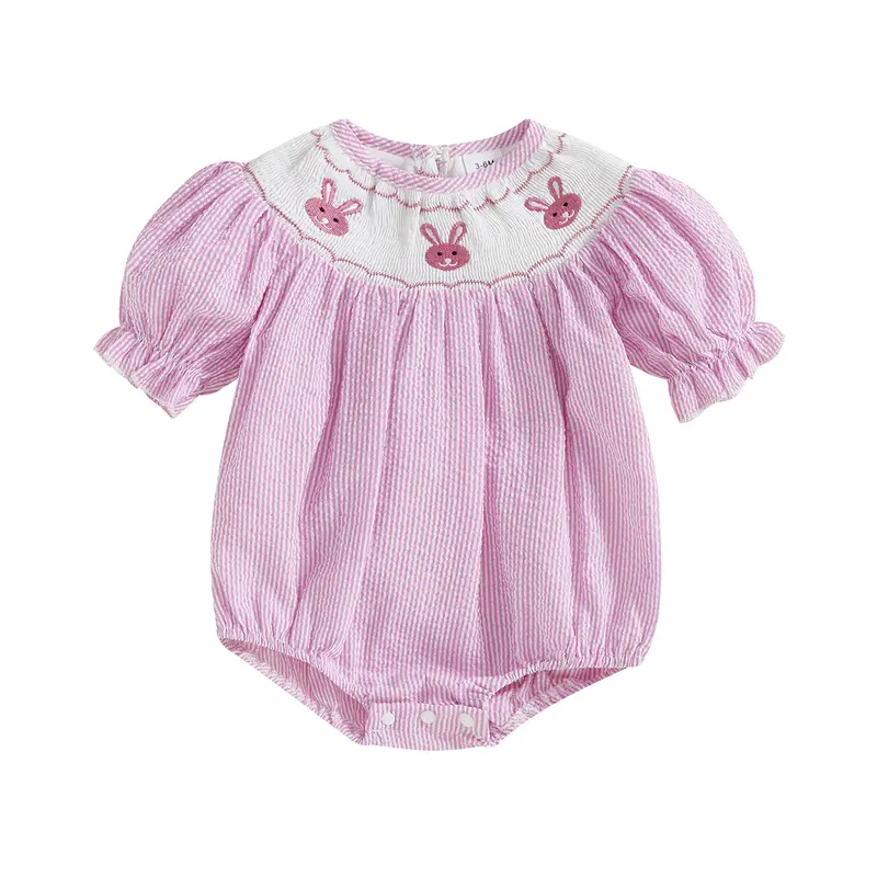 Baby Girl Easter Outfit Infant Bunny Smocked Romper Newborn Rabbit Eggs Easter T Shirt Top Toddler Summer Clothes