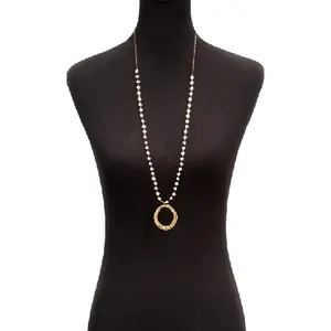 Cherrybetty Gold Chain Beaded Pearl Necklace With Round Metal Pendant Elegant Gold Chain Design for Special Occasions and Everyday Wear