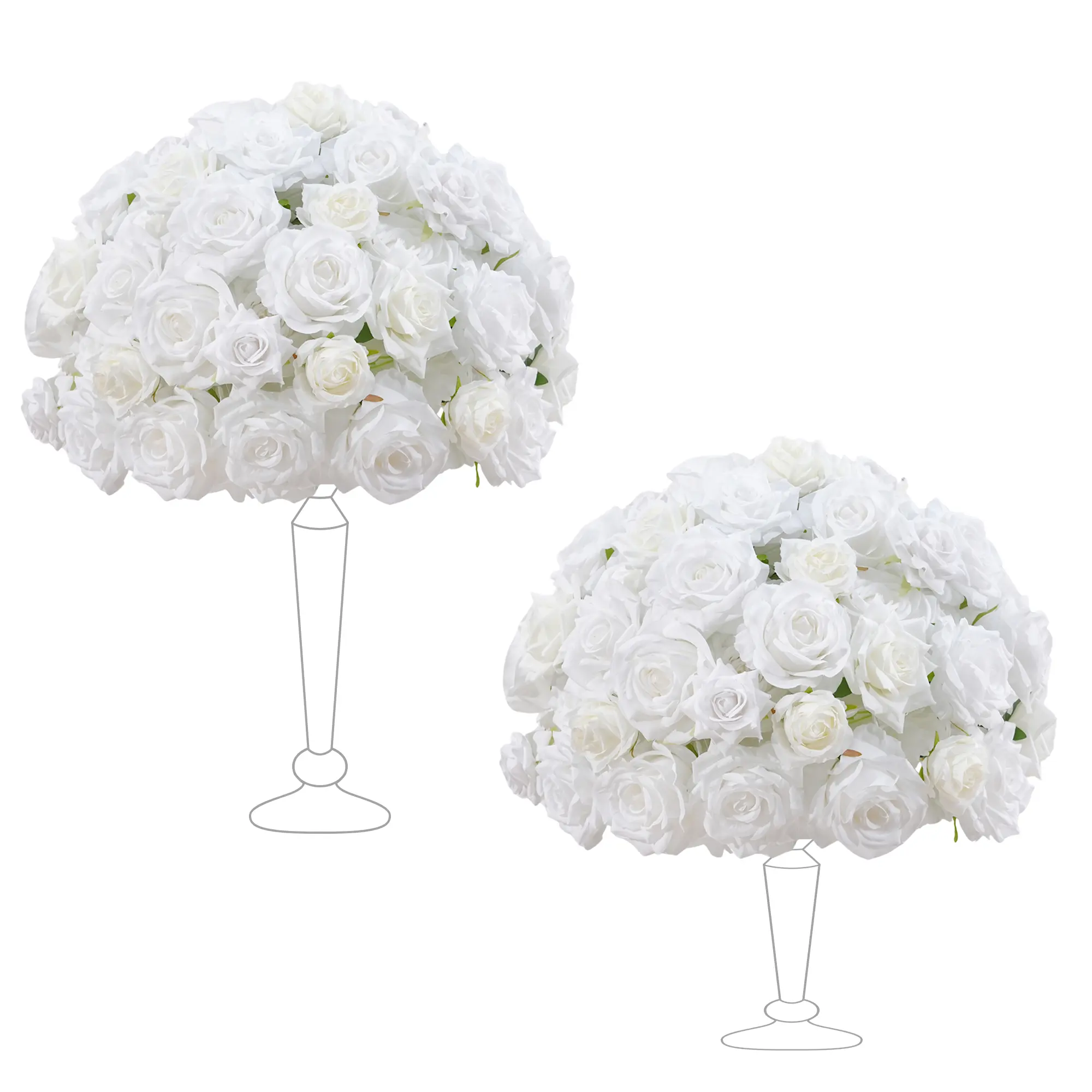 S-A8994 Silk Ball-Shape Rose Flower Set, 2pcs 40cm (1.31ft) White Love Theme Centerpieces for Wedding Table Decor Props