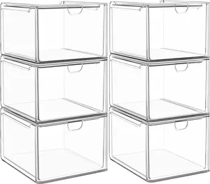 6 Pack Small Clear Stackable Acrylic Storage Boxes for Art Tool & Sketch, Stroage Drawers, Makeup Organizer, Plastic Storage Bins For Vanity, Kitchen Cabinets, Pantry, Home Organization