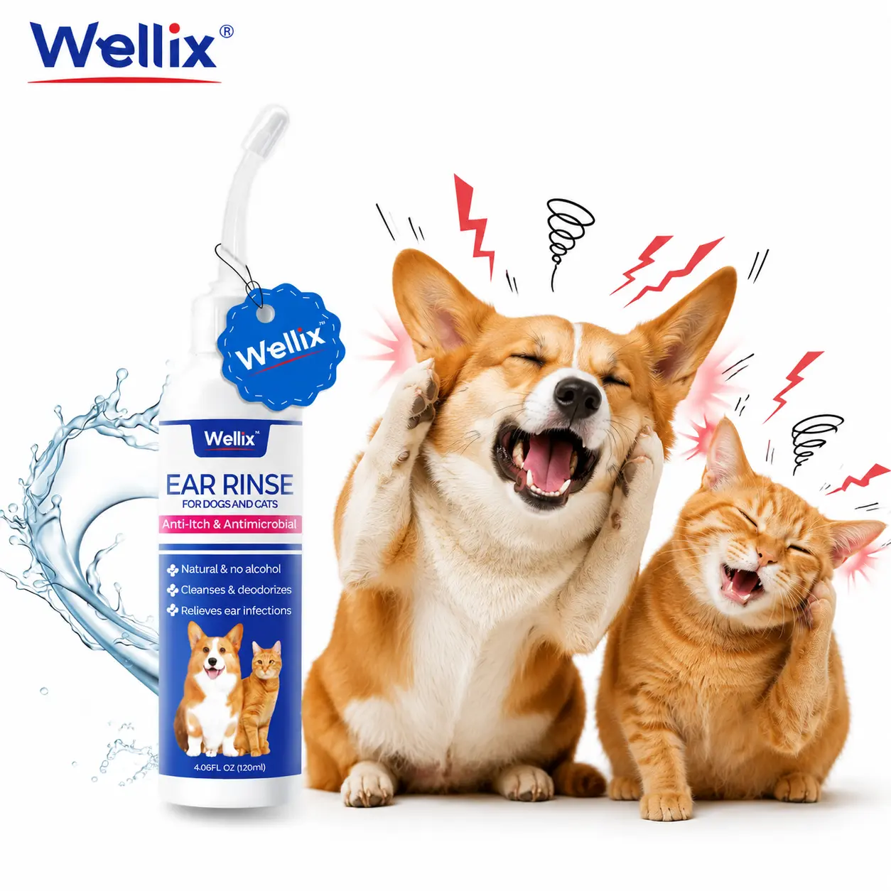 Wellix Dog Ear & Cat Yeast Infection Treatment for Dogs – 120ml Supports Healthy Ears，Allergy Relief for Puppies & Dogs
