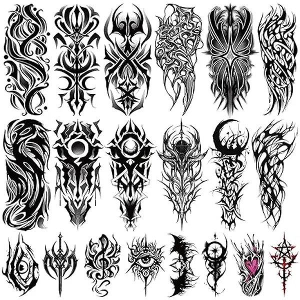 77 Sheets Cyber Sigilism Temporary Tattoos Adult, 17 Sheets Cyber Seal Fake Arm Chest Shoulder Tattoo Stickers, 60 Sheets Tiny Black Tattoos for Women Men Kids