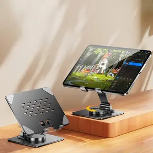 360° Rotation Adjustable Aluminum Folding Tablet Holder Stand, Portable Sturdy Stand for iPad, Samsung Tablets, Kindle, Cellphones with Customizable Viewing Angle, Robust Stability, Phone Accessory