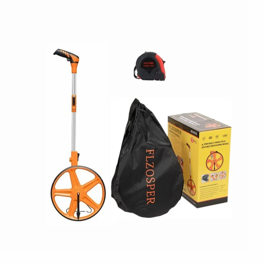Measuring Wheel Portable Three Fold 13-Inch Measures Up To 99,999.9 Feet Perfect surveying Tool For Distance Measurment (Orange)