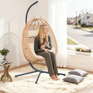 Third choice Hanging Egg Chair with Cushions Comfortable Rattan Swing Chair for Patio Garden or Balcony Stylish Relaxing Outdoor Lounge Chair 350LBS Capacity Indoor Outdoor