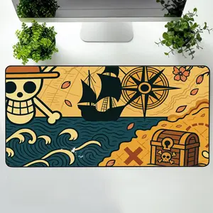 1 PiecPirate Map Mouse Pad, Nautical Desk Mat With Jolly Roger And Cherry Blossoms