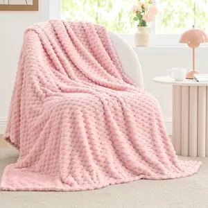 Fleece Decorative Blanket - 3D Jacquard Pink Throw Blankets for Couch & Bed, Soft and Cozy Warm Plush Fluffy Blanket, Cute Birthday Gift for Women, 50x60 Inches