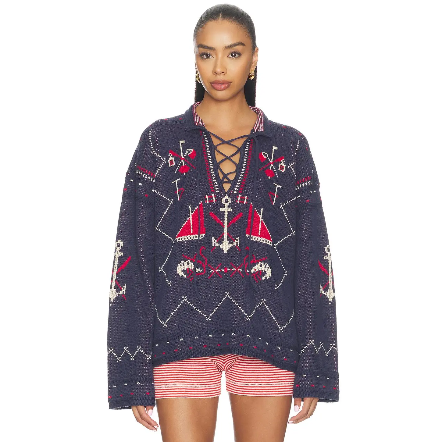The Great The Fisherman Laceup Pullover in Navy