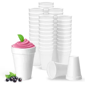 16 Oz Disposable Foam Cups (50 Pack), White Foam Insulates Hot & Cold Beverages, Made in the USA, To-Go Cups - for Coffee, Tea, Hot Cocoa, Soup, Broth, Smoothie, Soda, Juice