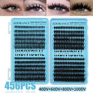 ADORANCE 456PCS Lash Clusters 4 Style Wispy Lashes, 40DV+60DV+80DV+100DV Cluster Eyelash Extensions, Soft Natural Look False Eyelashes for Daily, Dating & Party Makeup