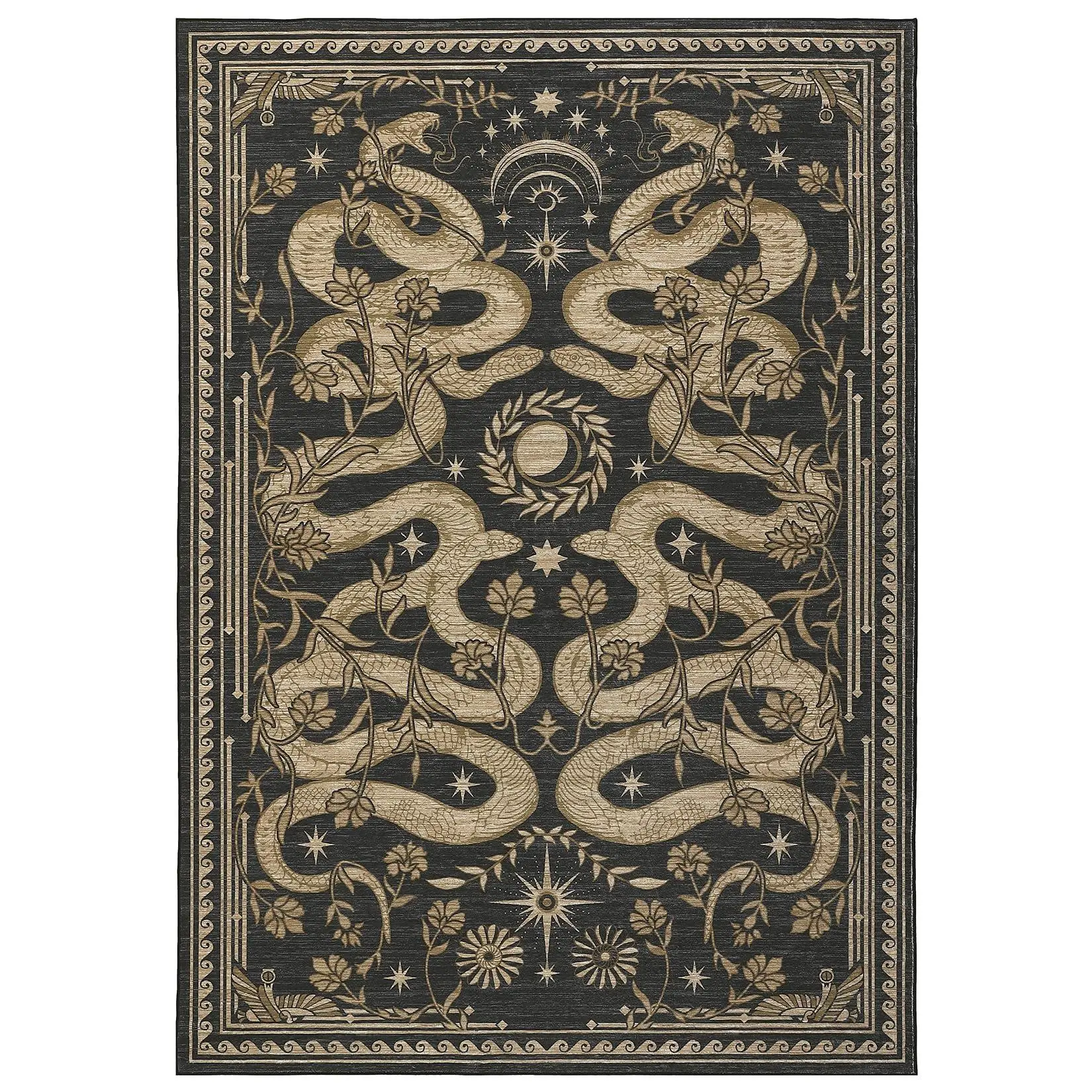 GARVEE Rectangular Snake Motif Area Rug, 8x10 Dark Grey Washable Non-Slip Stain-Resistant Rug for Living Room Decor, Nursery, Dining Room Office Furniture