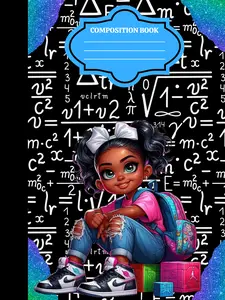 Back to School Composition Notebooks Math Equations Design with Girl Character & Backpack Theme Classic Wide Ruled Paper 80 Sheets 7.5x9.75in Student Friendly Features