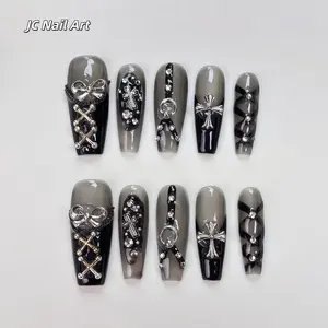 E33 New Trendy Punk Nail Art Metal Dark Retro Nails with Crokodile Zirconia