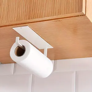Wall Mounted Paper Towel Holder, Punch-free Cabinet Paper Roll Holder, Wall Mounted Paper Roll Rag Storage Shelf, Bathroom Supplies