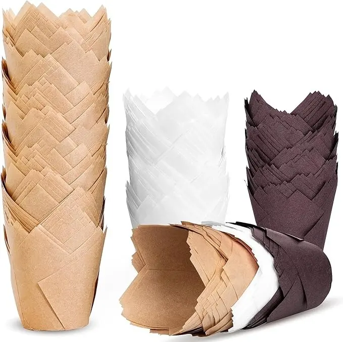 200pcs Tulip Cupcake Liners, Premium Muffin Liners Holders for Baking Cups, Greaseproof Cupcake Wrappers in Standard Size, Classic Parchment Paper Cupcakes Liner for Party