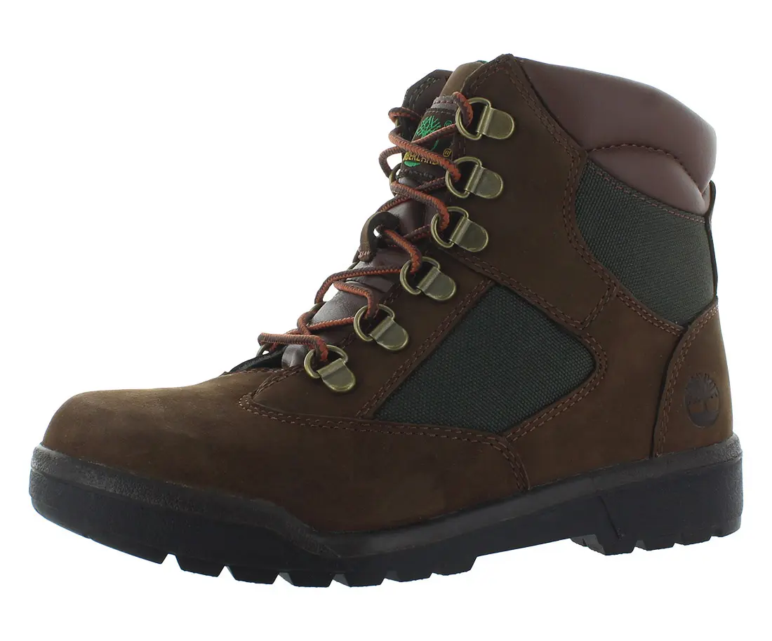 Timberland Boys' Preschool Premium Leather Field Boots, Lace-Up Outdoor Sports Footwear with Padded Collar, Cushioned Kids' Sport Shoes, Laces, No, Casual Kid's Sneakers, Classic Kid's Sneakers