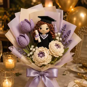 Personalized Amigurumi Graduation Bouquet – Cute Crochet Flower Doll Keepsake for Senior Graduation Gift