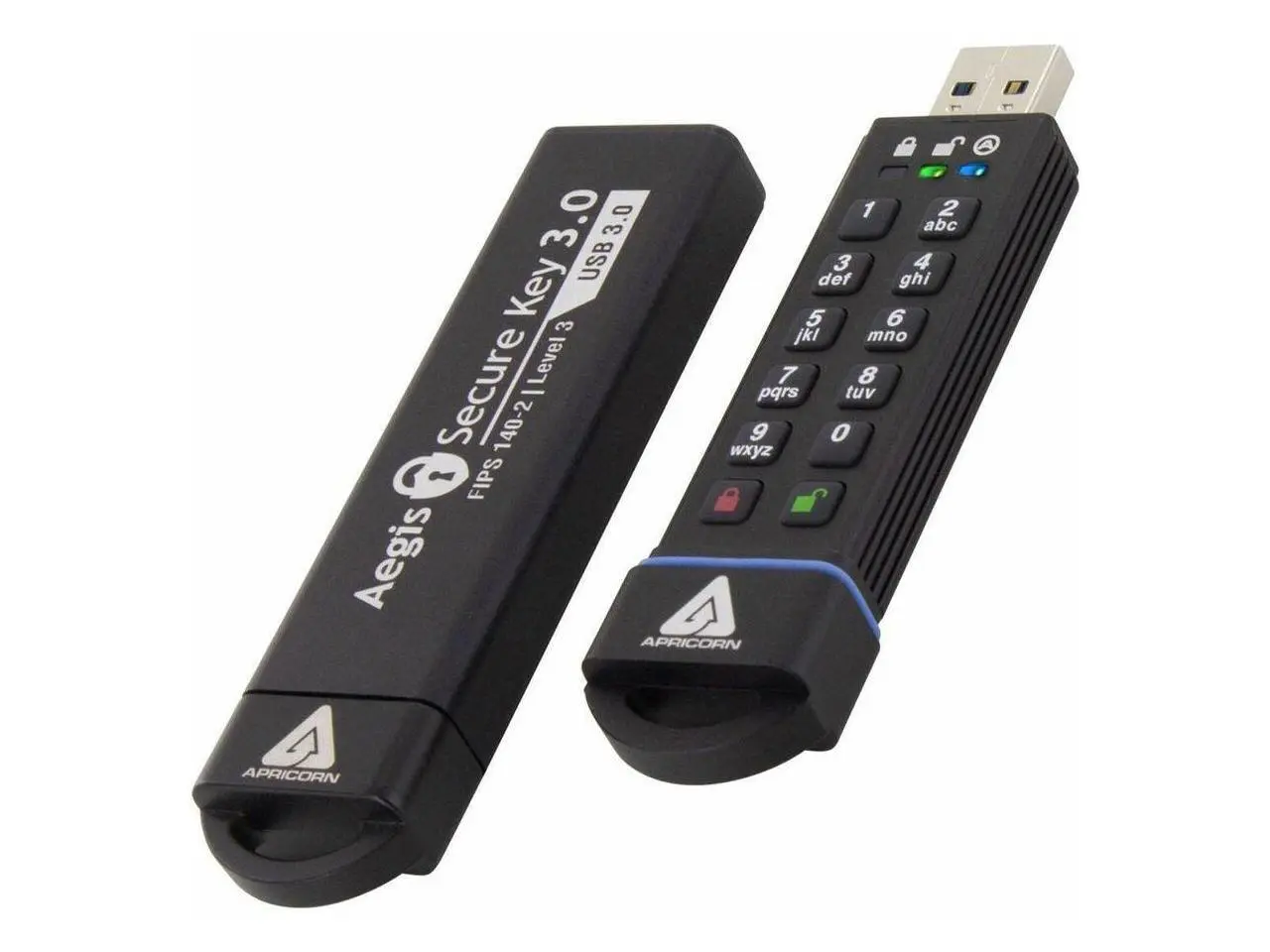 Apricorn Aegis Secure Key 3.0 2TB USB 3.1 Flash Drive - 2 TB - USB 3.1 Type A - 190 MB/s Read Speed - 160 MB/s Write Speed - Black - XTS-AES, 256-bit AES - TAA Compliant (ASK3-2TB)