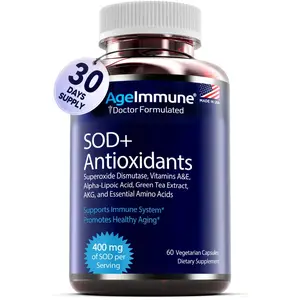 SOD Antioxidants Complex Healthy Aging Supplement - 400mg of Superoxide Dismutase - Alpha Lipoic Acid - L-Arginine -Lysine - AKG - Vitamin A - Vitamin E for Immune Support-60 Capsules