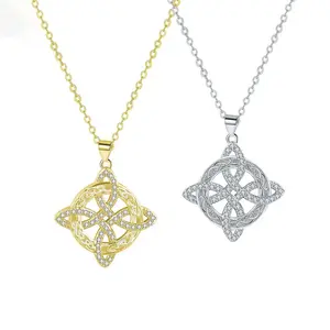 Hecate Witches Knot Crystal Necklace for Women - Celtic 4-Point Knot Protection Amulet Pendant, Adjustable Dainty Cable Chain Choker, Pagan Magic Faith Accessory Gift for Wife Mom