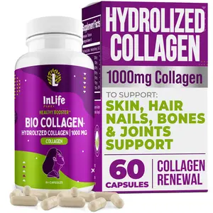 InLife Plus Hydrolyzed Collagen Peptides 1000mg Per Serving 60 Capsules for Skin Hair Nails Bones Joints Anti Aging Support Non GMO High Quality Formula - Healthcare