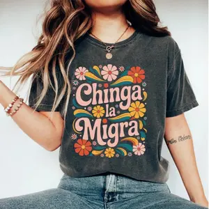 Vintage Chinga La Migra Floral Design T-Shirt For Activism, Powerful Statement,  Bold Message, Comfortable, Gift For Social Justice Advocates, Unisex	
