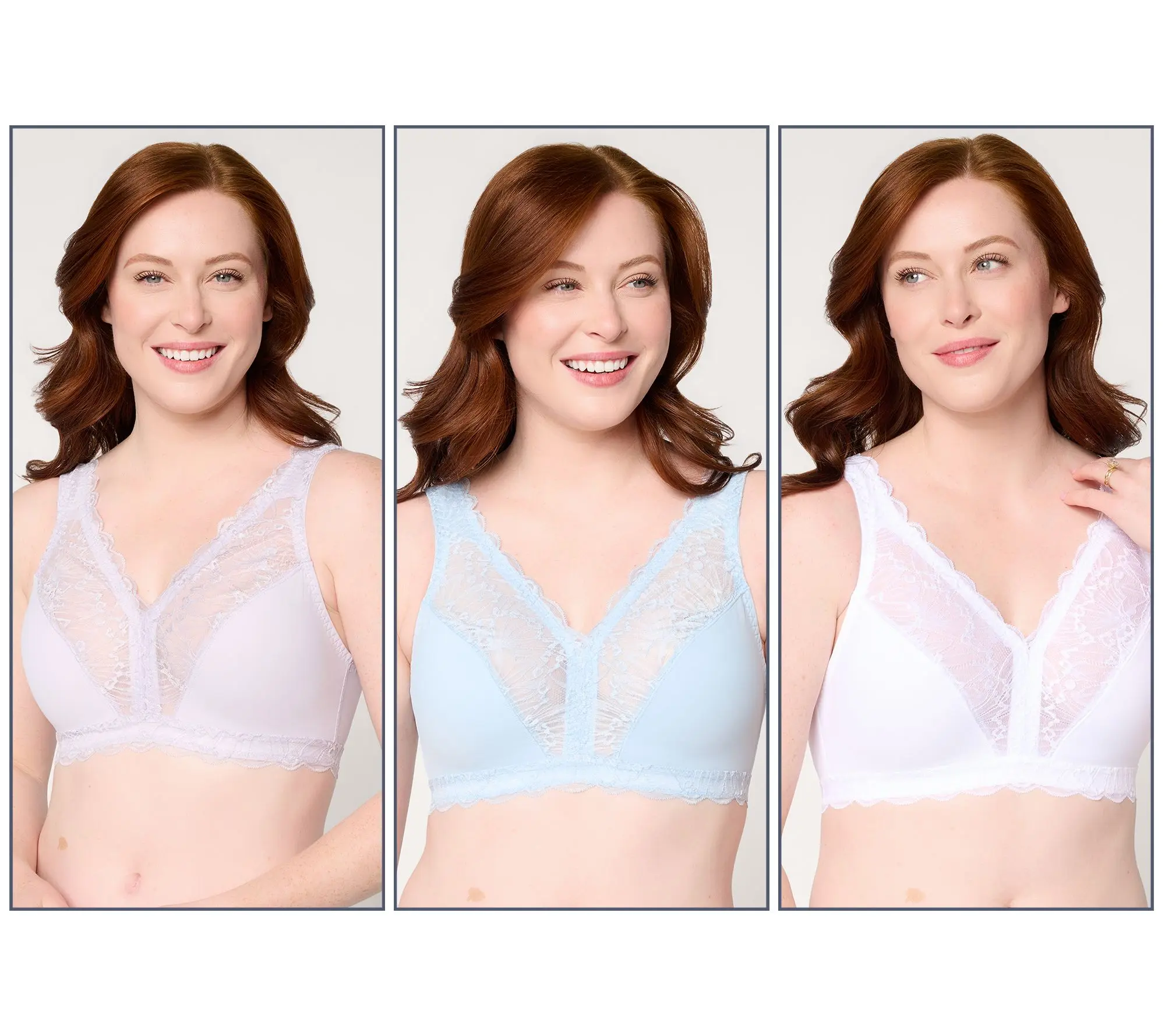 Breezies Soft Support Lace Wirefree Unlined Bra Set of 3 Breezies Soft Support Lace Wirefree Unlined Bra Set of 3