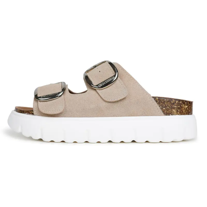 EVELLYHOOTD Women's Premium Leather Chunky Heel Platform Sandals - Beige, Arch Support, Cork Footbed, Adjustable Buckle, Lightweight Casual Women's Shoes for Daily Wear,outdoorfun