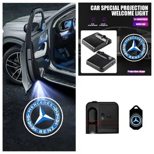 4 Pack Mercedes-Benz Logo Door Welcome Light - Fits C-Class/E-Class/S-Class/GLC/GLE, Peel and Stick Non-Destructive Installation, HD Car Projection Lamp