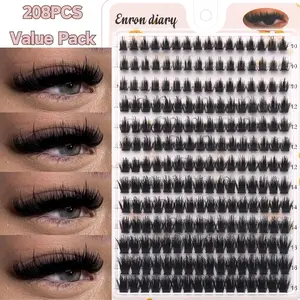 D Curl Fluffy Lash Clusters, 10-16mm Mixed Length, 208PCS Volume Individual Lashes, Soft and Comfortable DIY Lash Extensions, Easy to Apply and Remove, Reusable Clusters for Daily, Wedding, Party and Special Occasion Makeup