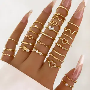 28pcs Heart & Boho Style Ring Set – Fashion Stackable Rings for Women & Teens