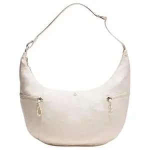 Lululemon Large Slouchy 13L Nylon Tote Bag for Men and Women – Stylish Logo Design in Light Ivory and Silver
