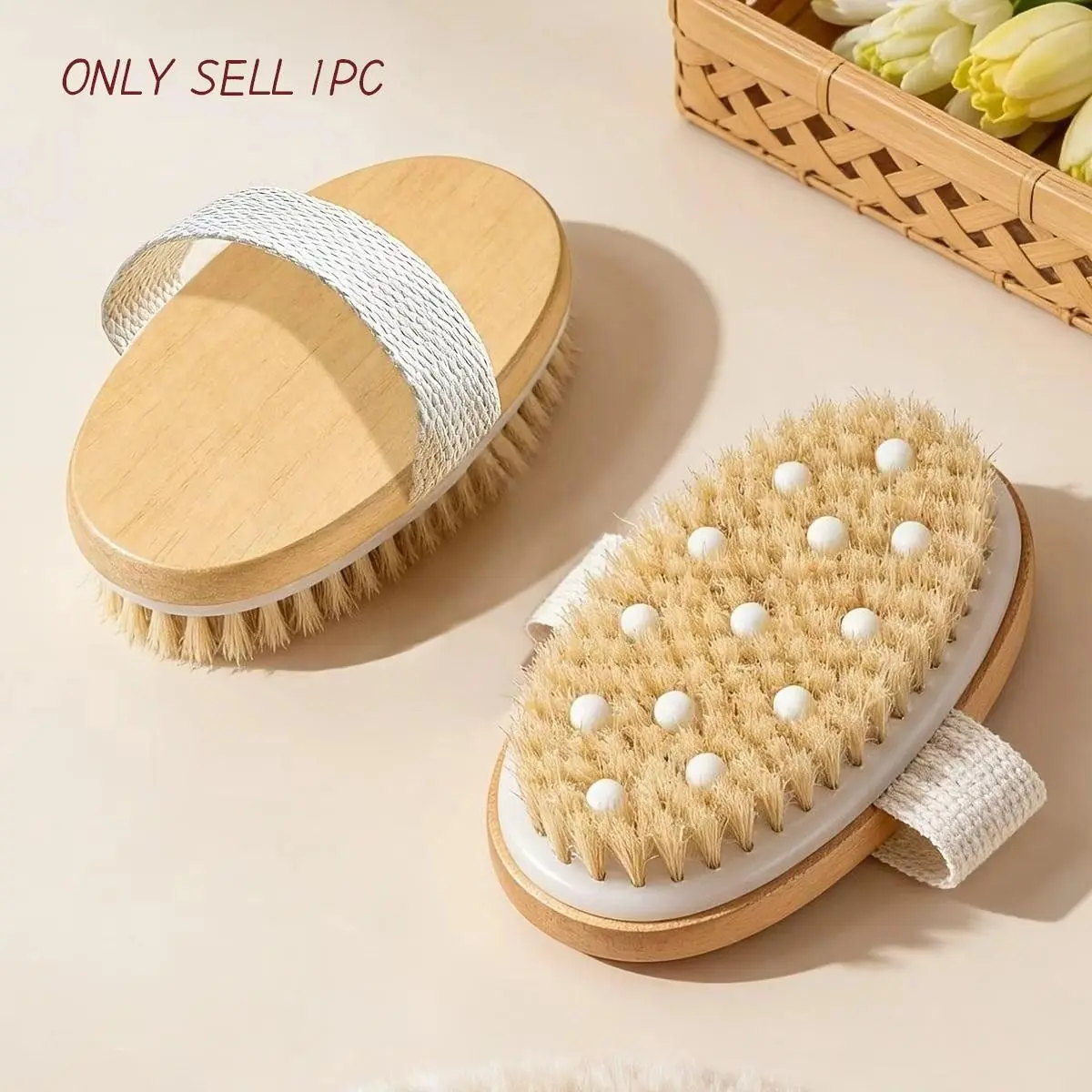 Natural Boar Bristle Body Brush Care, Exfoliating Shower Scrubber with Massage Points, Suitable for Dry Skin, Muscle Relaxation Tool