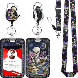 ID Badge Holder with Lanyard & Heavy-Duty Retractable Reel - Funny  Skeleton Skull Reading Design, Fits School ID Badge, Name Card, Work ID for , Teachers, Students, Office Workers