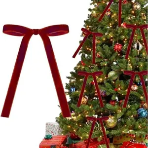 Velvet Long Bow Christmas Tree Ornaments Fireplace Wreath Accessories Craft Items Home Decorations for Festive Season