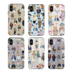 Cute Vintage Teddy Bear Phone Case  | Retro Plaid & Striped Pattern Protective Cover | Cute Bear Aesthetic Case for iPhone 17, 16, 15, 14, 13, 12, 11, X, 8, 7, SE