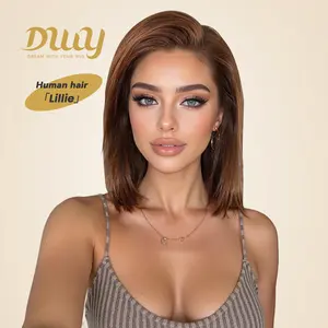 Lillie - DWY Human Hair Pre Plucked Bob Hair 13*6 Natural Textured Hair Invisible HD Lace Frontal Wigs for Women 13 nches