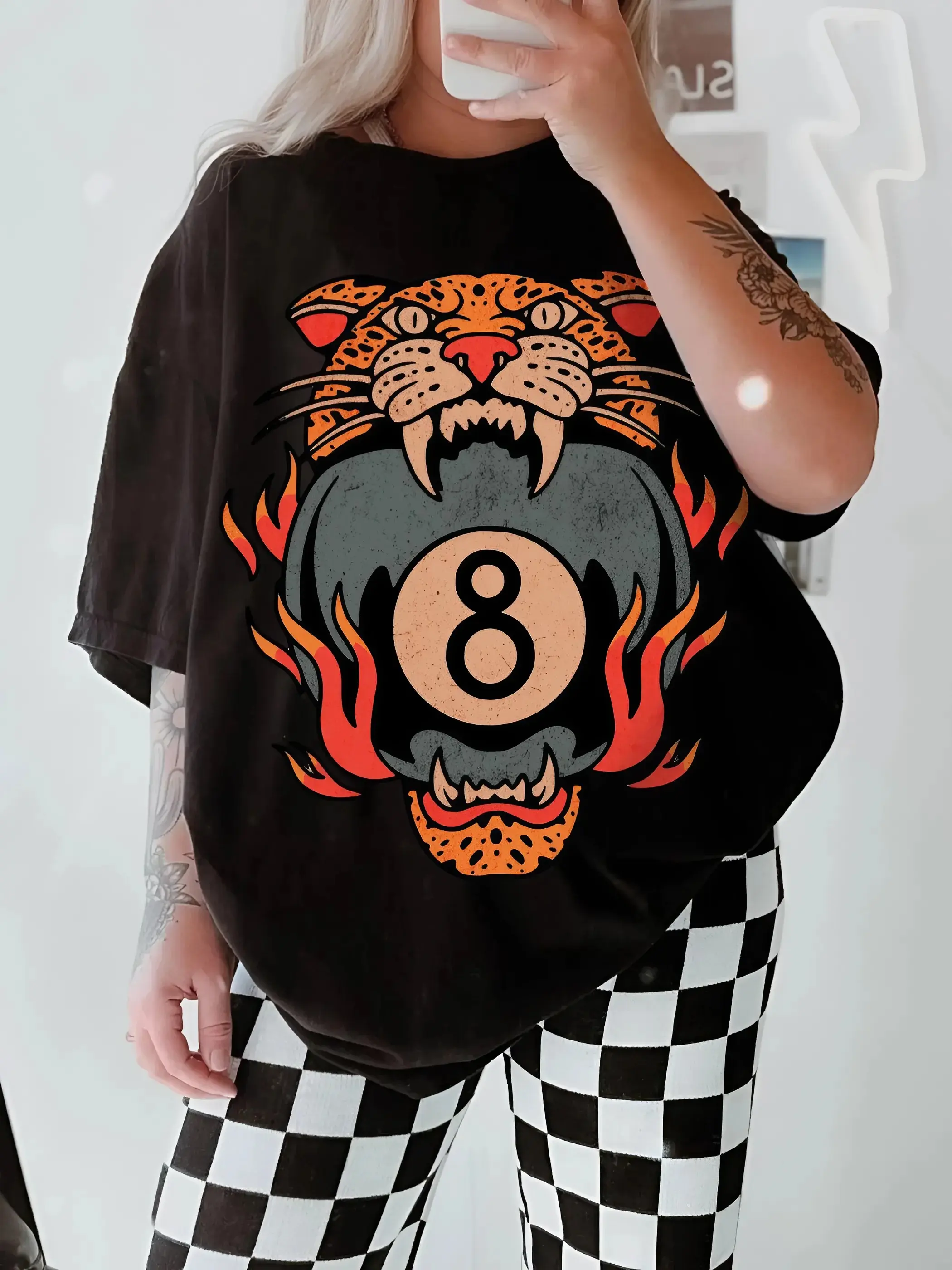 Comfort Colors Lucky Leopard Tee Traditional Tattoo T 8 Ball Shirt Grunge Streetwear Vintage Western Lucky Me Shirt Yallternative Aesthetic