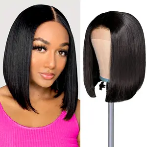 Bob Wig Human Hair 13x4 HD Lace Front Wigs Brazilian Virgin Human Hair Bob Wig Straight Lace Frontal Bob Wigs Pre Plucked with Baby Hair for Black Women 150% Density Natural Color 12 Inch