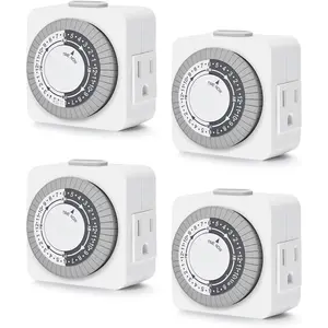 Timers for Electrical Outlets, 24 Hour Indoor Plug-in Mechanical Timer Mini, 30 Minute Intervals, 3-Prong, Daily /Off Cycle, for Lights, Lamps (4-Pack, ETL Listed)