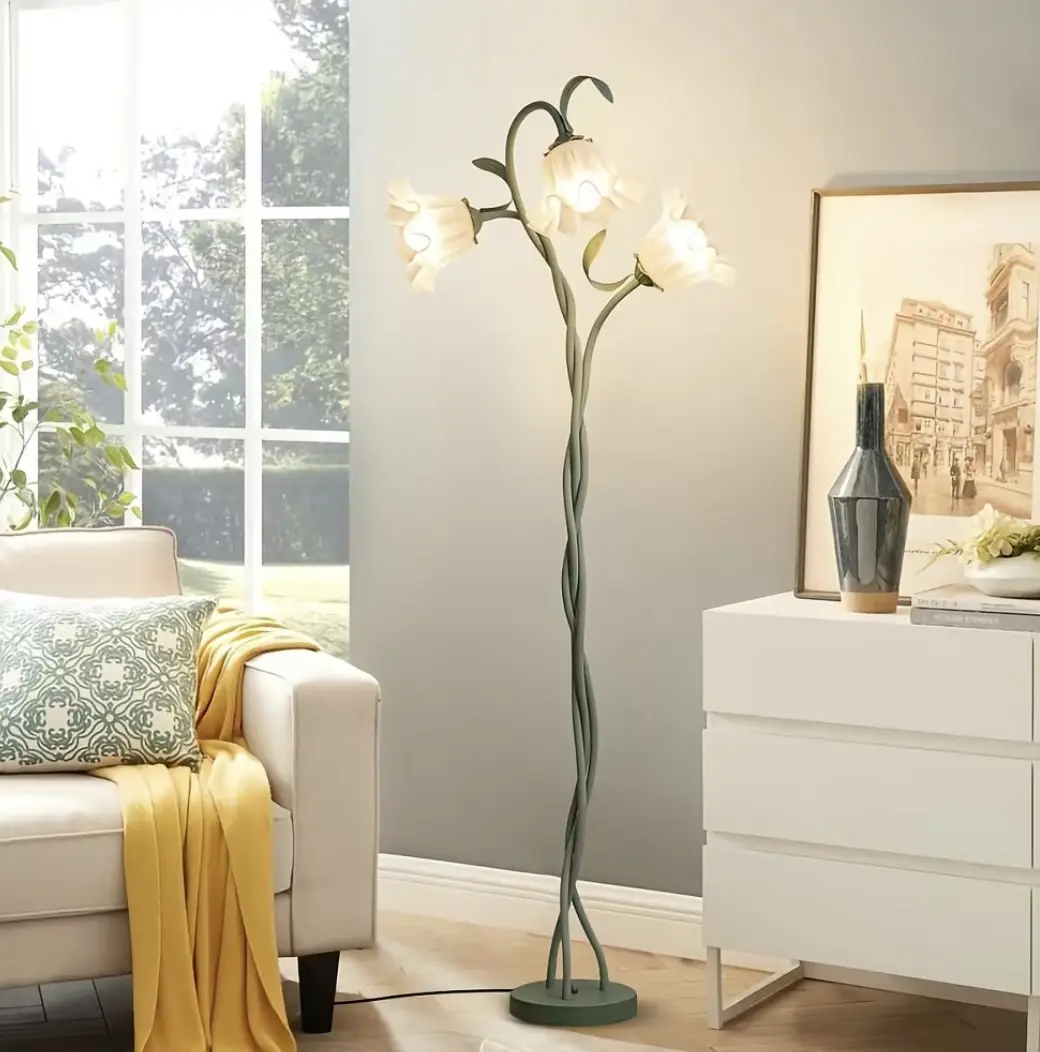 Green Metal Flower Floor Lamp, Indoor Dimmable Decor Standing Light, 3 Color Temperatures, Flexible Gooseneck, Reading Lamp with Auto Shut-Off & Manual Switch, Non-Smart, for Bedroom Office Corner