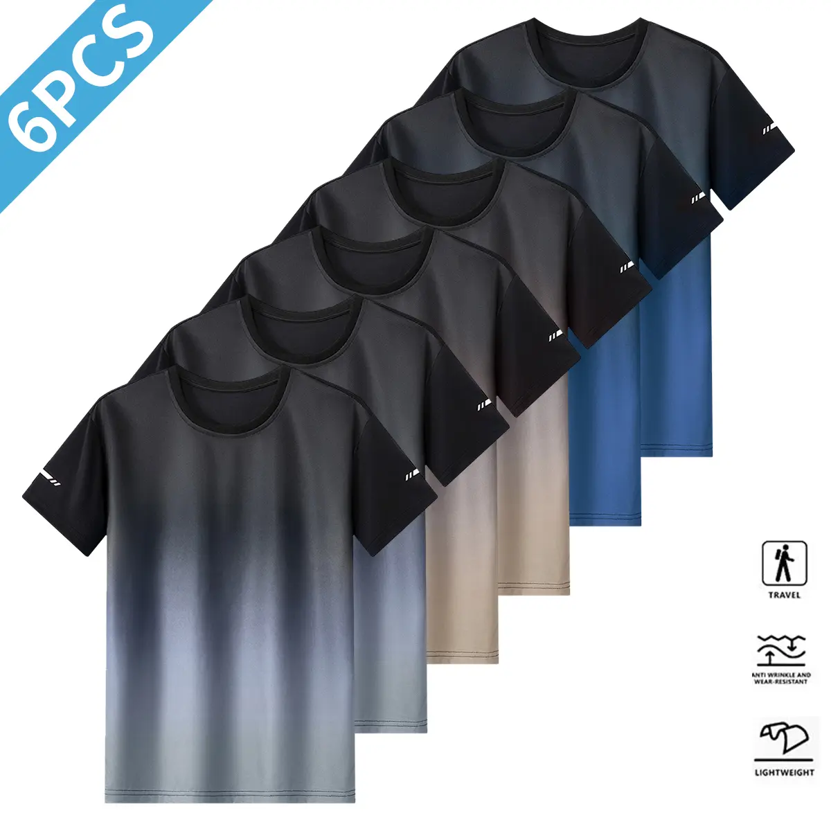 Men’s 6-Piece Fitness Crew Neck T-Shirt Set – Stylish gradient design suitable for everyday wear, casual outings, perfect for gym workouts, running, and outdoor activities Men’s 6-Piece Fitness Crew Neck T-Shirt Set – Stylish gradient design suitable for everyday wear, casual outings, perfect for gym workouts, running, and outdoor activities