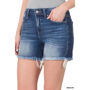 Zenana Mid Rise Fray Shorts