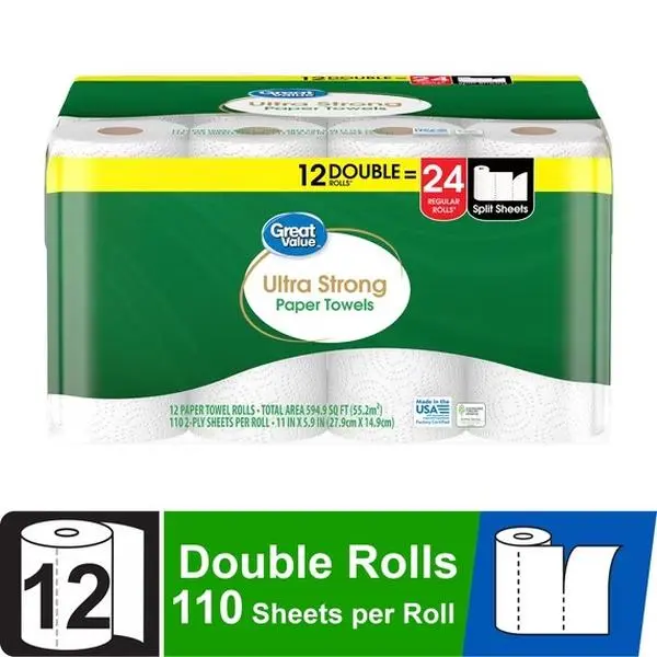 Ultra Strong Paper Towels, White, 12 Double Rolls, 1320 Sheets