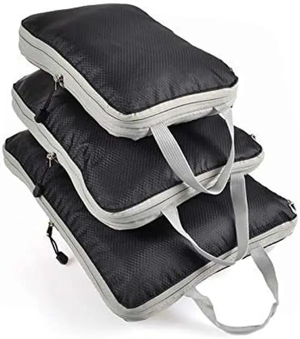 3-Piece Expandable Compression Packing Box, Lightweight High-Capacity Luggage Organizer for Traveling & Business Trips (Black), M, Synthetic
