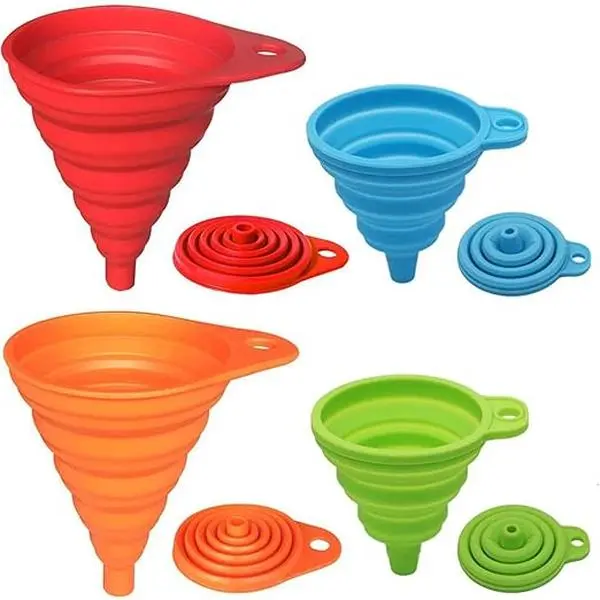 Kitchen Funnel Set, Small and Large, Kitchen Gadgets Accessories Foldable Silicone Collapsible Funnels for Filling Water Bottle Liquid Transfer Food Grade