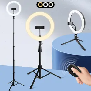 10 Inch Dimmable Ring Light Vlogging Kit with Adjustable Tripod Stand, Desktop Mount, Remote Control, Flawless Selfie Videos TikTok Live Streaming and Online Teaching, Christmas Vlog Lighting#valentine's day#Lent