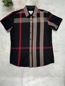 Men's Shirt Short Sleeve Checkers Black and brown