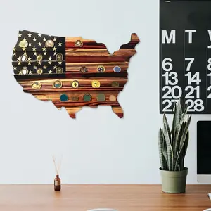 Handmade American Flag Wooden Display Rack for Coins & Medals – Rustic Patriotic Shelf for Challenge Coins, Military Medals, Collectibles, Wall or Desk Mount, Unique 4th of July Gift for Veterans, Dad, or Man Cave Decor