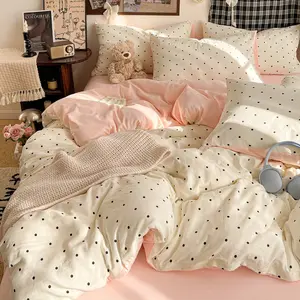 4pcs Soft Printed Flannel Bedding Set, Breathable Sweat-Wicking, Simple Elegance, Includes Fitted Sheet, Flat Sheet, Pillowcases